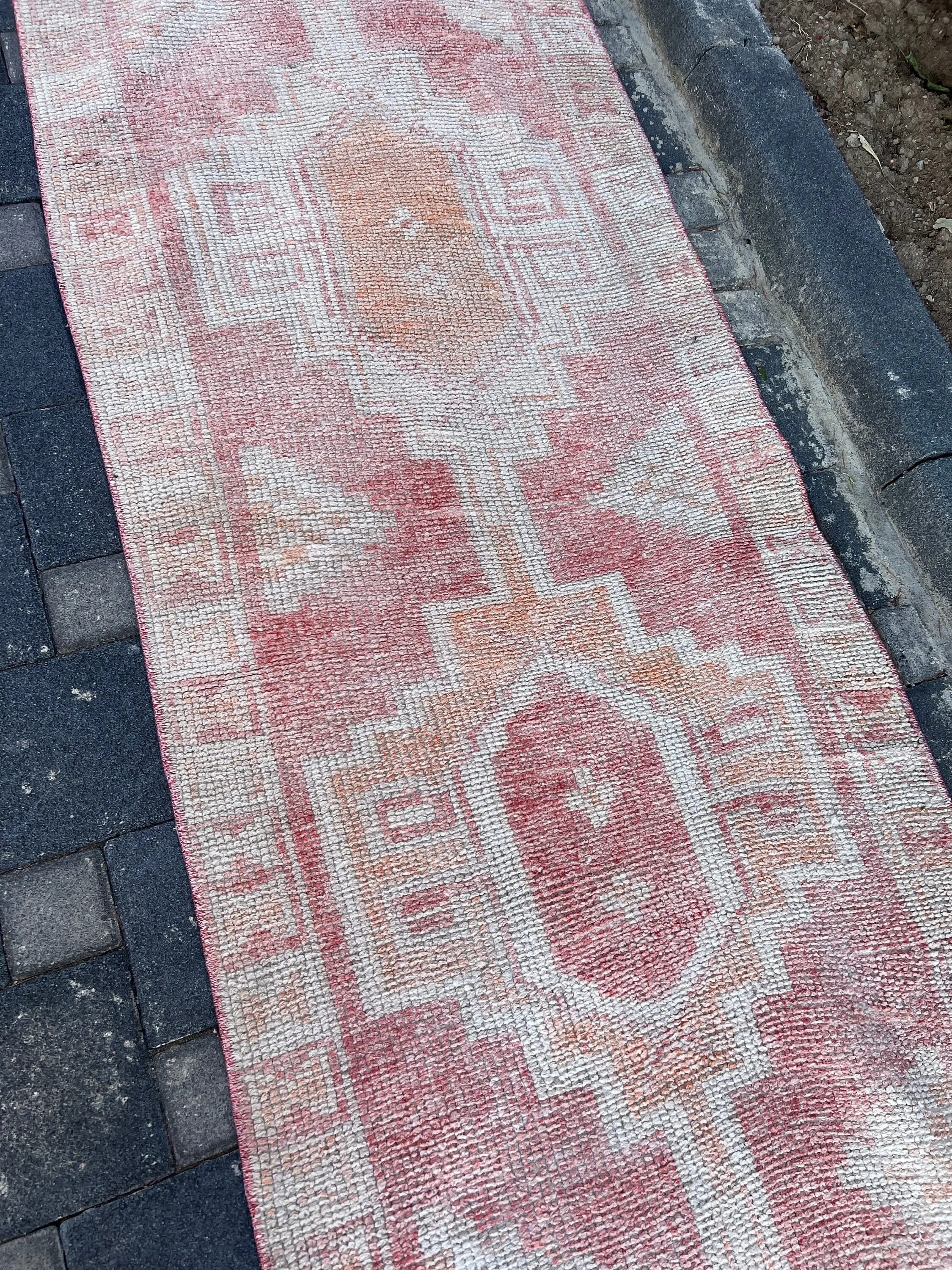 Vintage 2.7x12.1 ft Rug, Runner Turkish Rug, Red Oriental Wool Rug - 1