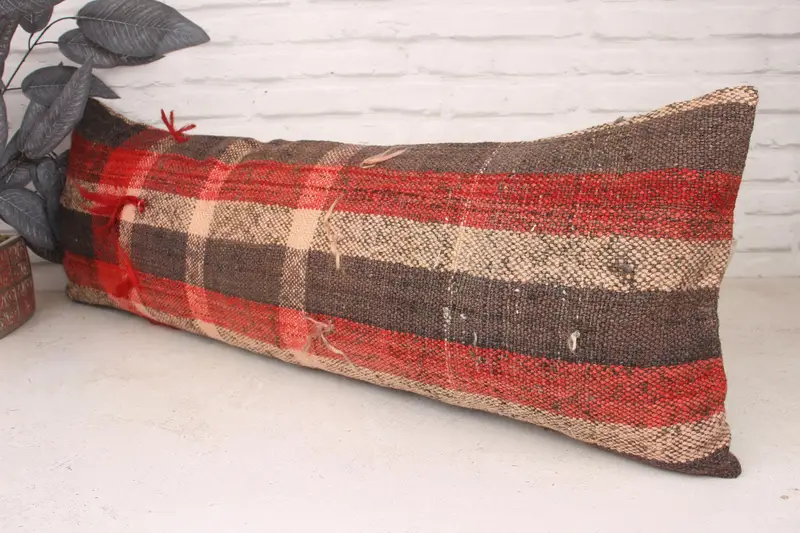 Morroccon Kilim Cushion Pillow Cover, Ethnical Kilim Rug Pillow, Pillow Case, 12x36 Red Cushion Case, Kilim Cushion Sham, Home Decor Pillow - 4