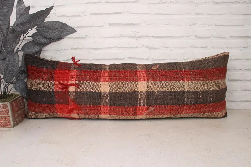 Morroccon Kilim Cushion Pillow Cover, Ethnical Kilim Rug Pillow, Pillow Case, 12x36 Red Cushion Case, Kilim Cushion Sham, Home Decor Pillow - 1