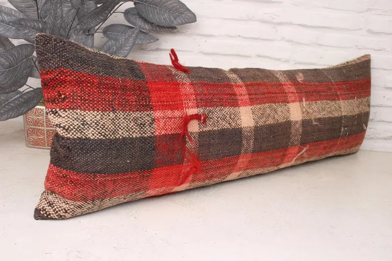 Morroccon Kilim Cushion Pillow Cover, Ethnical Kilim Rug Pillow, Pillow Case, 12x36 Red Cushion Case, Kilim Cushion Sham, Home Decor Pillow - 3