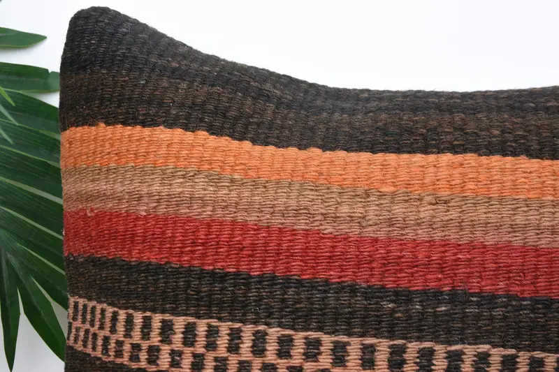 Knitted Pillow Case, 14x14 Brown Pillow Cover, Pillow Sham, Interior Designer Pillow, Ethnical Kilim Rug Pillow, Handmade Kilim Cushion - 2