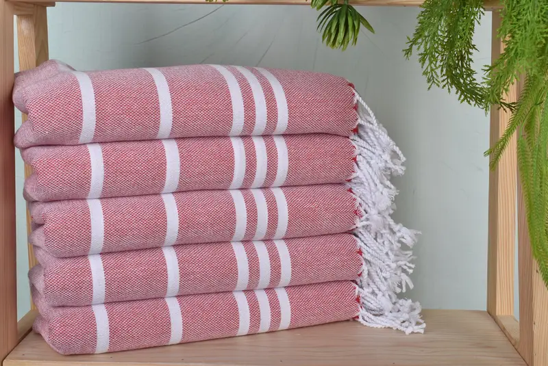 Red Cotton Striped Towel, Personalized Beach Towel, 40x71 Inches