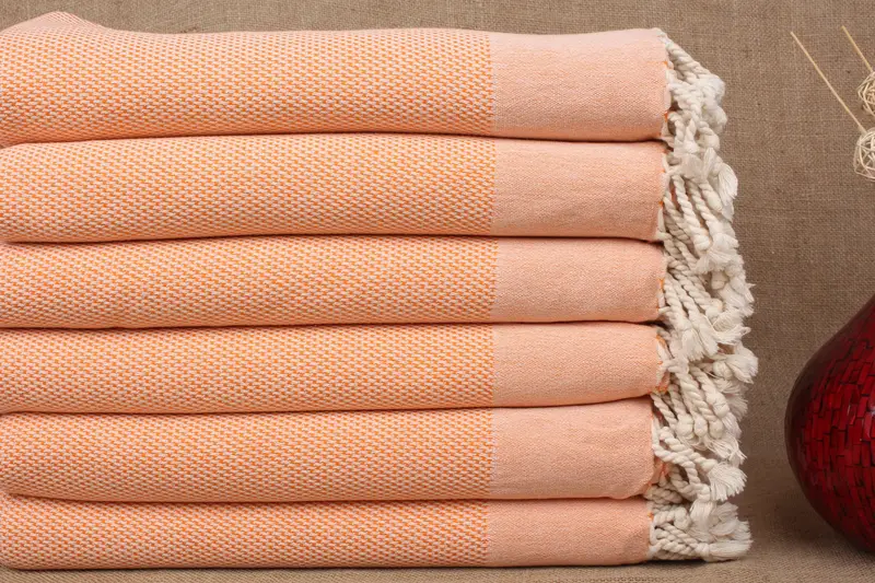 Toalla de playa de algodón turco, color naranja, geométrico, 40 x 71 pulgadas