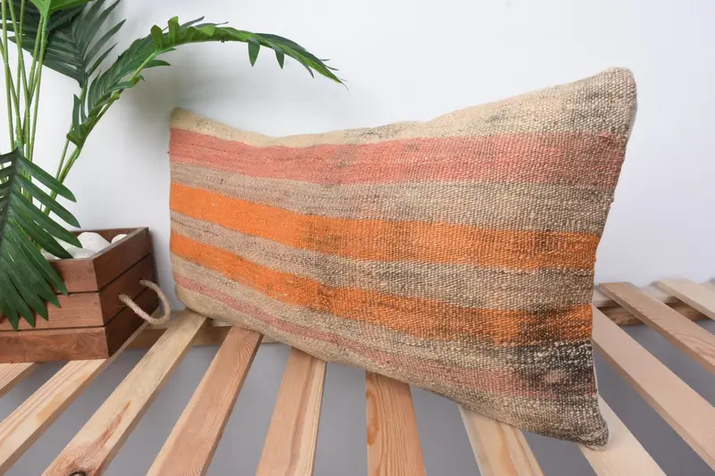 Pillow, Gift Pillow, Art Deco Cushion Cover, 12x24 Orange Pillow Cover, Christmas Cushion Cover, Boho Pillow Sham Cover, Vintage Kilim Pillow - 4