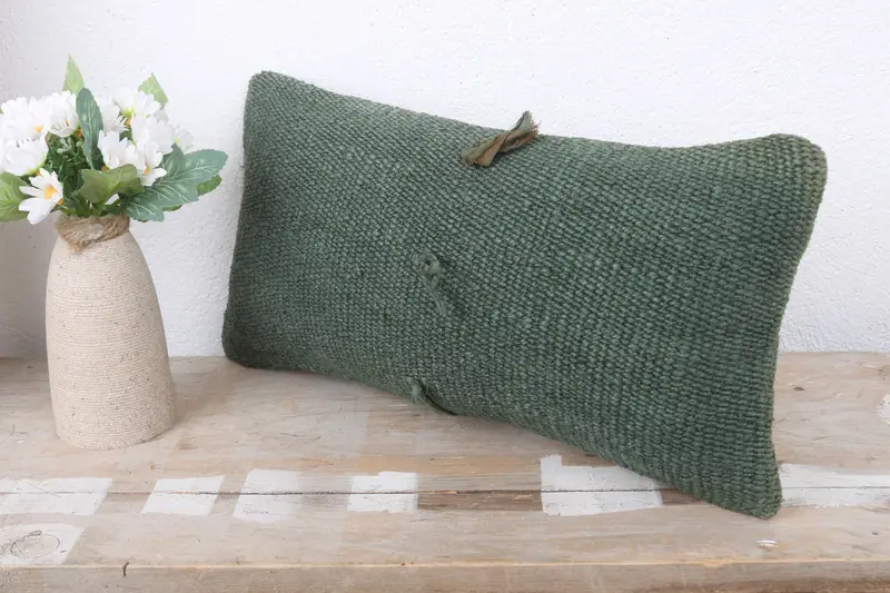 Ethnical Kilim Rug Pillow, Natural Pillow Cover, Antique Pillows, Kilim Cushion Sham, 8x16 Green Cushion Case, Pillow Cover, Kilim Rug Pillow Cover - 4
