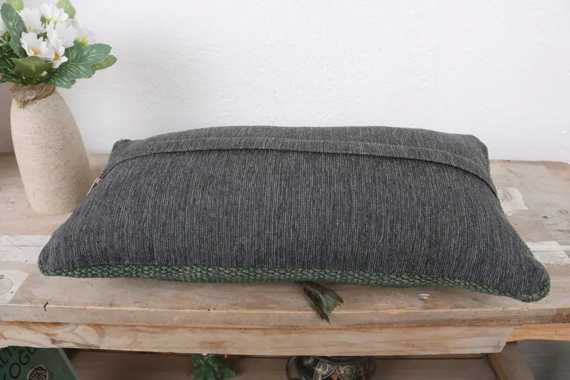 Ethnical Kilim Rug Pillow, Natural Pillow Cover, Antique Pillows, Kilim Cushion Sham, 8x16 Green Cushion Case, Pillow Cover, Kilim Rug Pillow Cover - 7