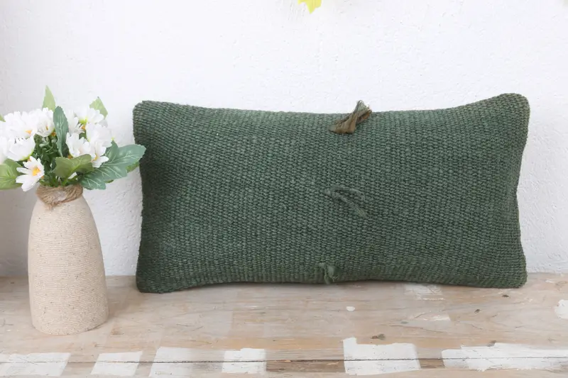 Ethnical Kilim Rug Pillow, Natural Pillow Cover, Antique Pillows, Kilim Cushion Sham, 8x16 Green Cushion Case, Pillow Cover, Kilim Rug Pillow Cover - 2