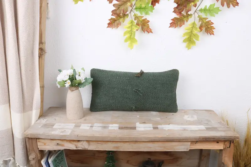 Ethnical Kilim Rug Pillow, Natural Pillow Cover, Antique Pillows, Kilim Cushion Sham, 8x16 Green Cushion Case, Pillow Cover, Kilim Rug Pillow Cover - 1