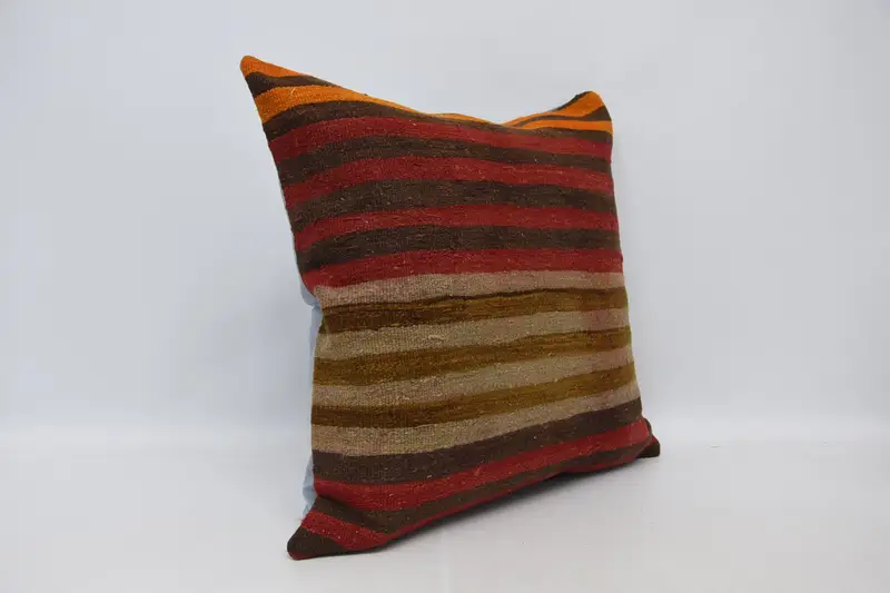 Throw Kilim Pillow, Bolster Throw Cushion Cover, Vintage Kilim Pillow, Boho Pillow Sham Cover, 28x28 Red Pillow Sham, Toss Pillow, Pillow Cover - 3