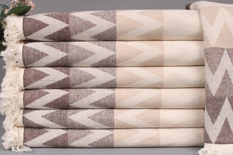 Custom Towel Monogrammed Turkish Cotton Beige Zigzag, 40x71 Inches