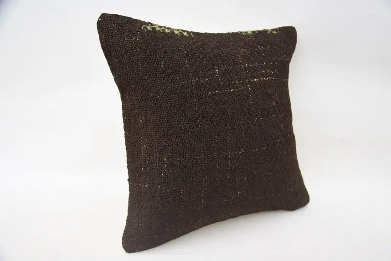 Handmade Throw Pillow Sham, Pillow Cover, Ethnical Kilim Rug Pillow, Turkish Pillow, Vintage Kilim Pillow, 14x14 Brown Cushion - 2