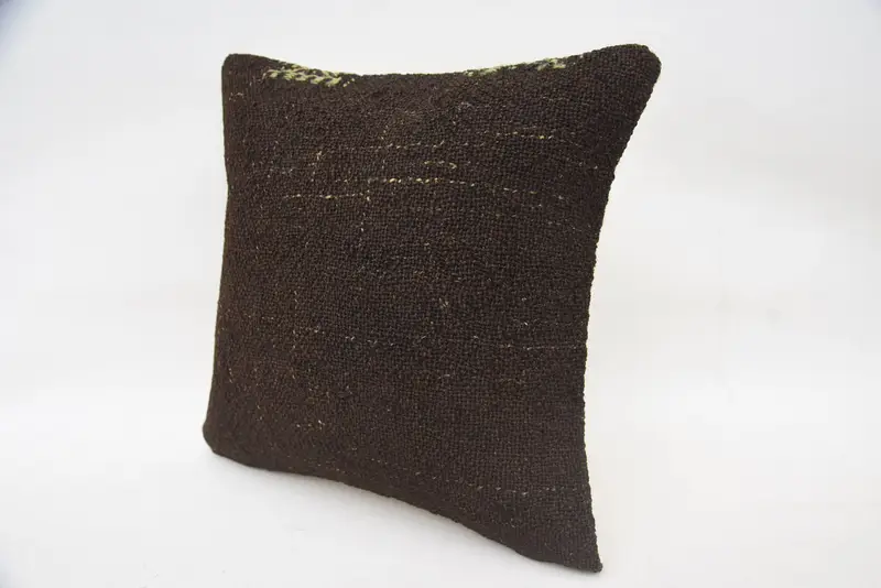 Handmade Throw Pillow Sham, Pillow Cover, Ethnical Kilim Rug Pillow, Turkish Pillow, Vintage Kilim Pillow, 14x14 Brown Cushion - 3