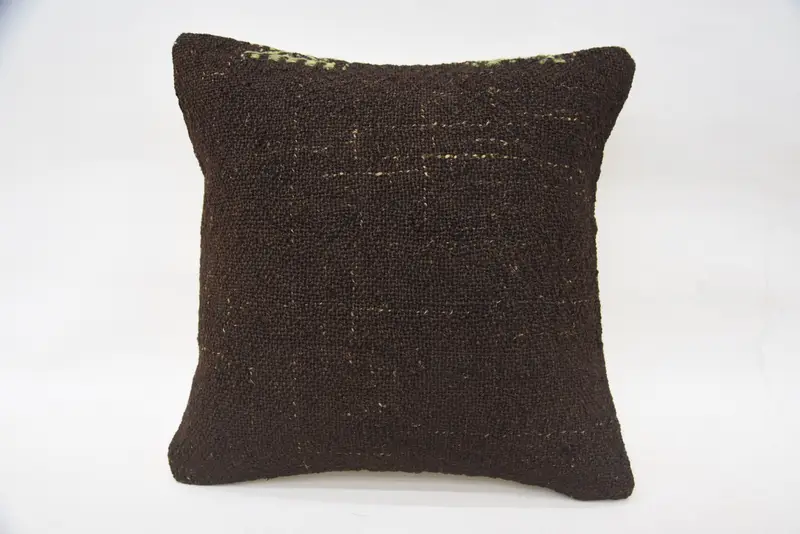 Handmade Throw Pillow Sham, Pillow Cover, Ethnical Kilim Rug Pillow, Turkish Pillow, Vintage Kilim Pillow, 14x14 Brown Cushion - 1
