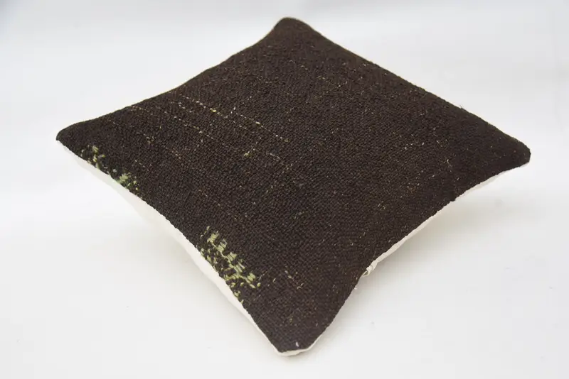 Handmade Throw Pillow Sham, Pillow Cover, Ethnical Kilim Rug Pillow, Turkish Pillow, Vintage Kilim Pillow, 14x14 Brown Cushion - 6