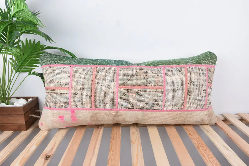 Chair Pillow Case, Turkish Kilim Pillow, 16x36 Beige Pillow Cover, Home Decor Pillow, Cushion Cover, Boho Pillow - 1
