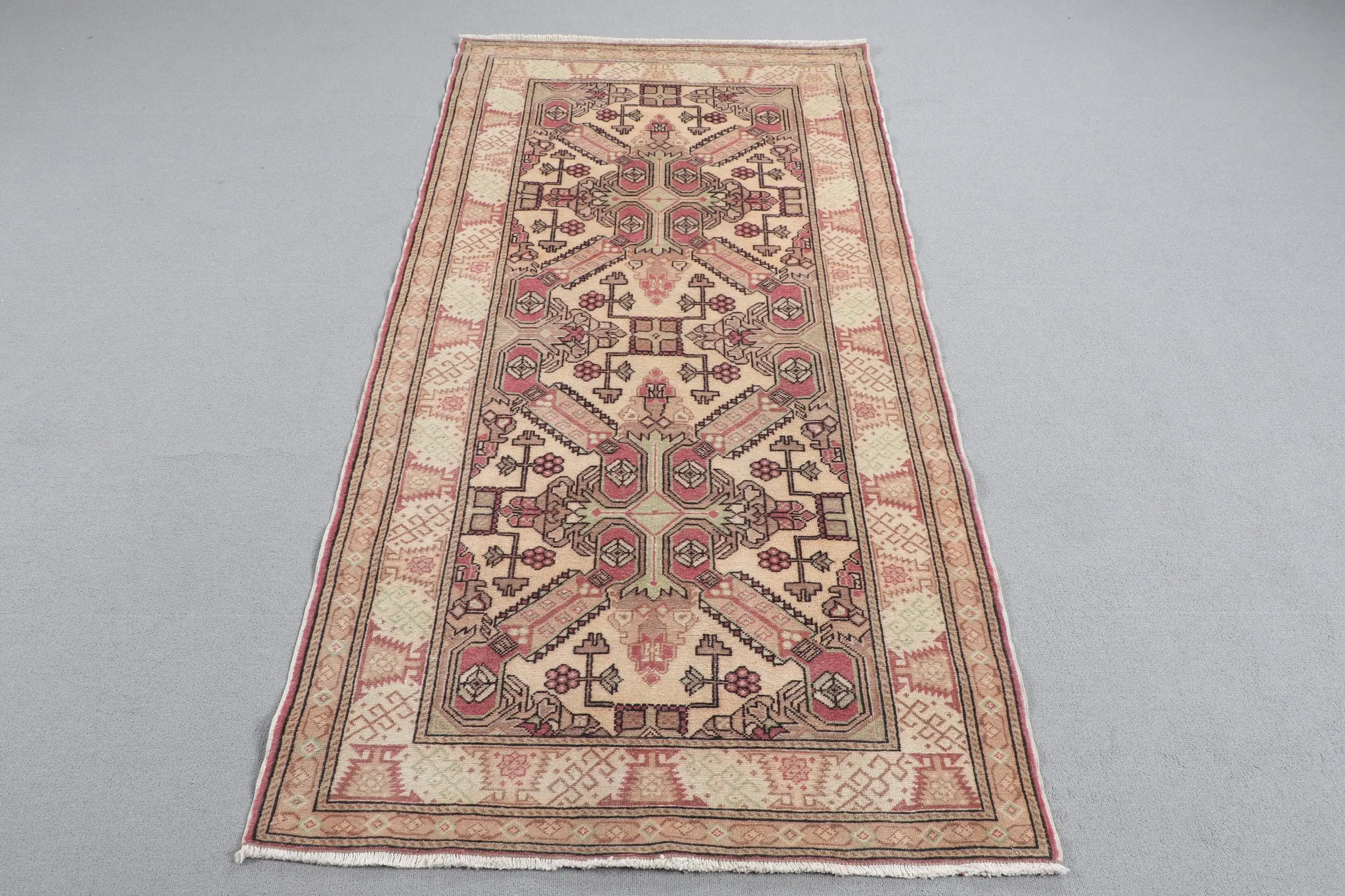 Vintage Turkish Accent Rug 3.2x6.2 ft, Red Wool Rug - 1