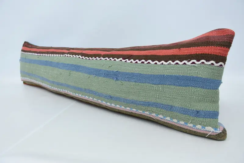 12x48 Green Pillow Case, Ethnical Kilim Rug Pillow, Boho Chic Cushion, Pillow Case, Turkish Kilim Pillow, Outdoor Bolster Pillow Case, Kilim Pillow - 4