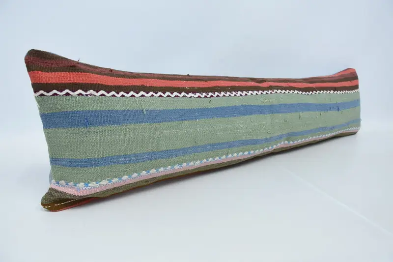 12x48 Green Pillow Case, Ethnical Kilim Rug Pillow, Boho Chic Cushion, Pillow Case, Turkish Kilim Pillow, Outdoor Bolster Pillow Case, Kilim Pillow - 3