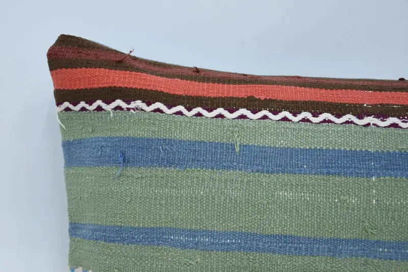12x48 Green Pillow Case, Ethnical Kilim Rug Pillow, Boho Chic Cushion, Pillow Case, Turkish Kilim Pillow, Outdoor Bolster Pillow Case, Kilim Pillow - 2