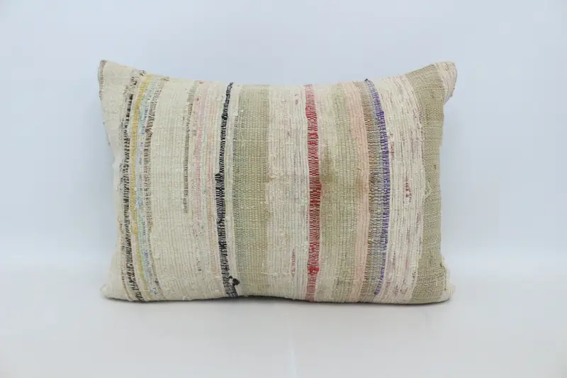 Antique Pillows, Floor Pillow Cover, Turkish Kilim Pillow, 20x28 Beige Pillow, Cushion Cover, Authentic Pillow, Handmade Kilim Cushion - 1
