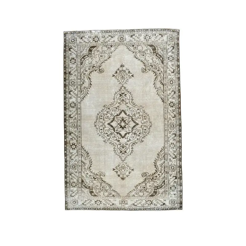 6.6x10 ft Rug, Vintage Turkish Rug, Oushak Gray Patchwork Rug - 1