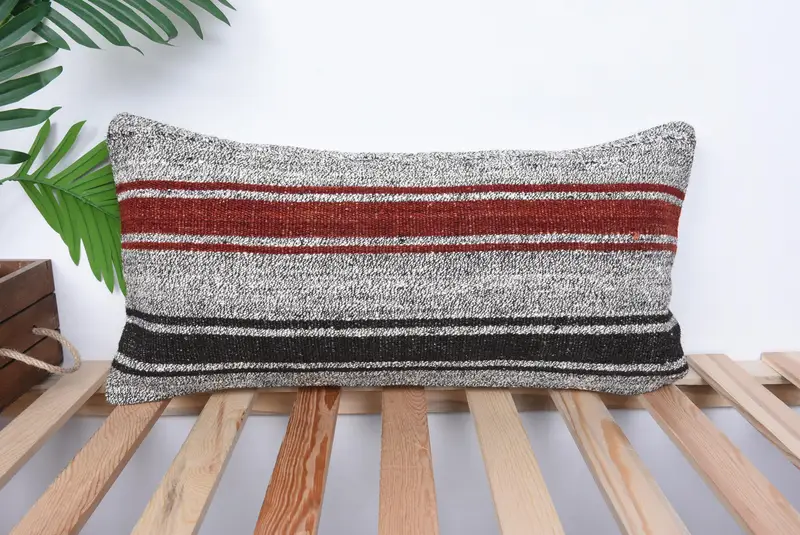 Indoor Pillow Sham, Anatolian Pillow, Vintage Pillow, 12x24 Red Pillow Case, Cushion, Antique Pillows, Garden Pillow, Kilim Pillow Cover - 1