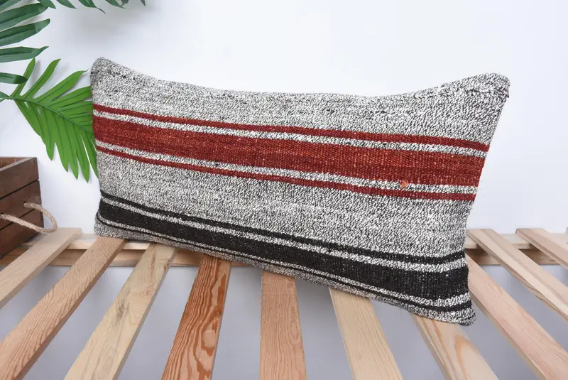 Indoor Pillow Sham, Anatolian Pillow, Vintage Pillow, 12x24 Red Pillow Case, Cushion, Antique Pillows, Garden Pillow, Kilim Pillow Cover - 5