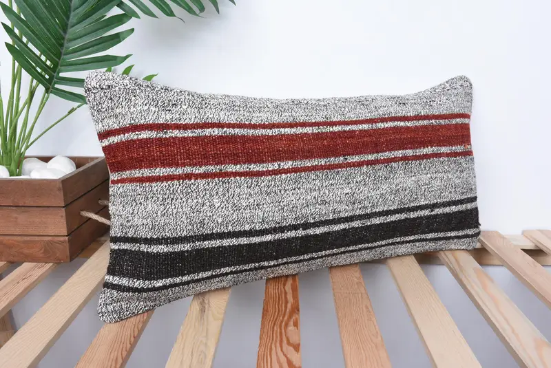 Indoor Pillow Sham, Anatolian Pillow, Vintage Pillow, 12x24 Red Pillow Case, Cushion, Antique Pillows, Garden Pillow, Kilim Pillow Cover - 4