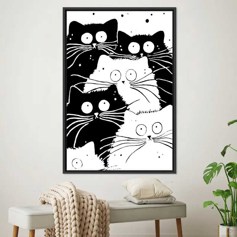 Minimalist Black and White Abstract Cat Canvas Print