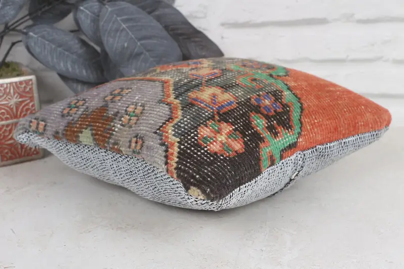 Ethnic Cushion, 12x12 Orange Cushion, Cushion Cover, Vintage Cushion Case, Gift Pillow, Outdoor Throw Pillow, Throw Kilim Pillow, Kilim Cushion Sham - 6