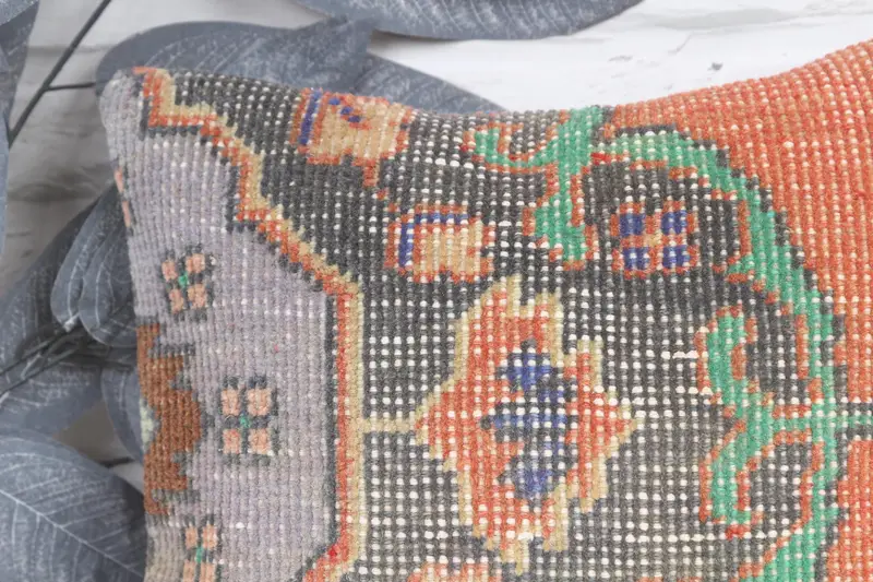 Ethnic Cushion, 12x12 Orange Cushion, Cushion Cover, Vintage Cushion Case, Gift Pillow, Outdoor Throw Pillow, Throw Kilim Pillow, Kilim Cushion Sham - 2