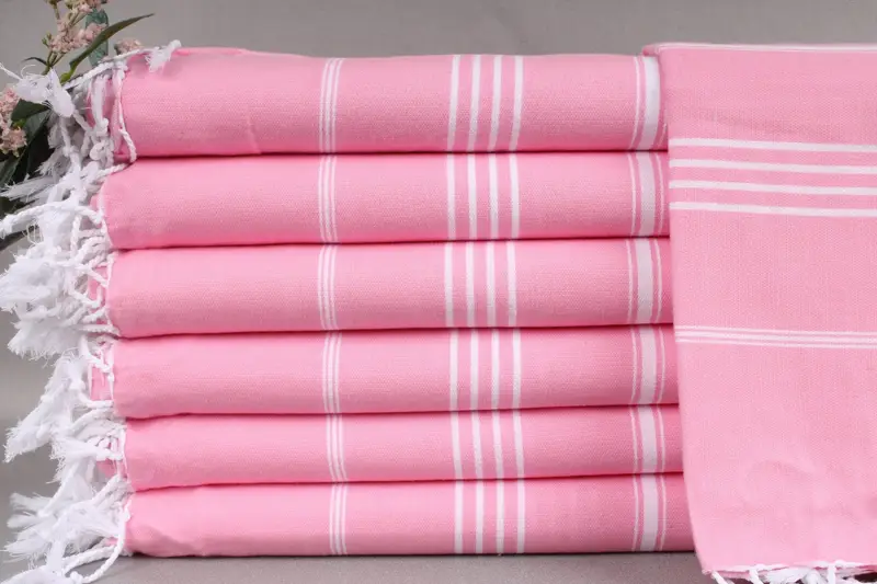 Turkish Beach Towel Pink Stripes, Handmade Organic Cotton, 71x40 Inches