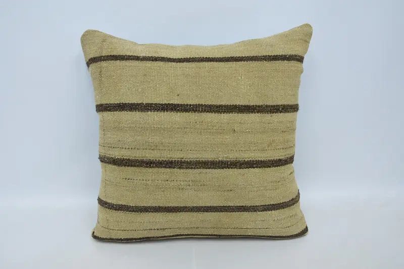 Throw Striped Beige Pillow Case, Large Square 28x28 inch Antique Cushion Cover - 1