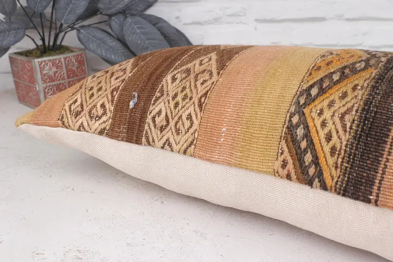 Bed Cushion Case, Vintage Kilim Pillow, Handmade Kilim Cushion, Turkish Kilim Pillow, Oriental Cushion Case, 12x36 Brown Pillow Cover, Pillow Sham - 6