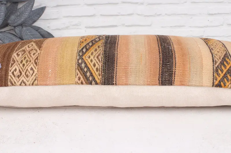 Bed Cushion Case, Vintage Kilim Pillow, Handmade Kilim Cushion, Turkish Kilim Pillow, Oriental Cushion Case, 12x36 Brown Pillow Cover, Pillow Sham - 5