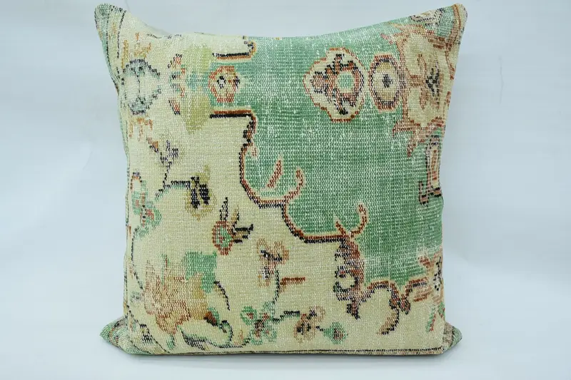 Vintage Pillow Cover, 80x80 cm Beige Euro Sham, Minimalist Large Square Antique Cushion - 1
