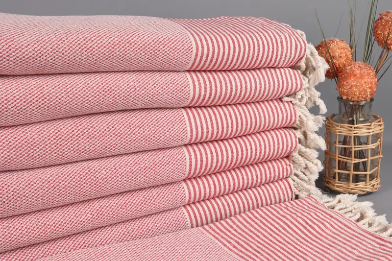 Wedding Favors Personalized Turkish Beach Towel Red Stripes, 36x71 Inches