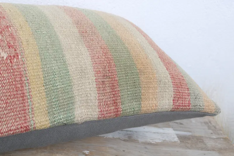 Aesthetic Pillow, 12x20 Green Cushion, Turkish Kilim Pillow, Ethnical Kilim Rug Pillow, Vintage Kilim Pillow, Ikat Cushion, Pillow Case - 6