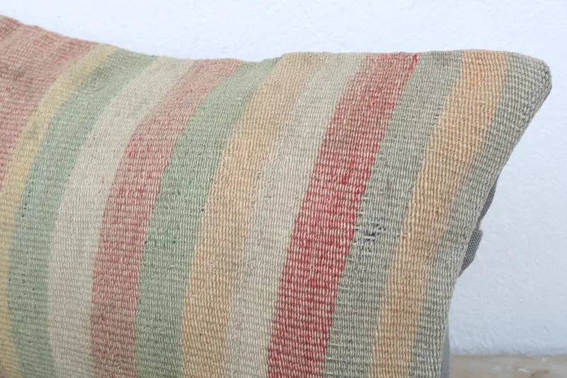 Aesthetic Pillow, 12x20 Green Cushion, Turkish Kilim Pillow, Ethnical Kilim Rug Pillow, Vintage Kilim Pillow, Ikat Cushion, Pillow Case - 5