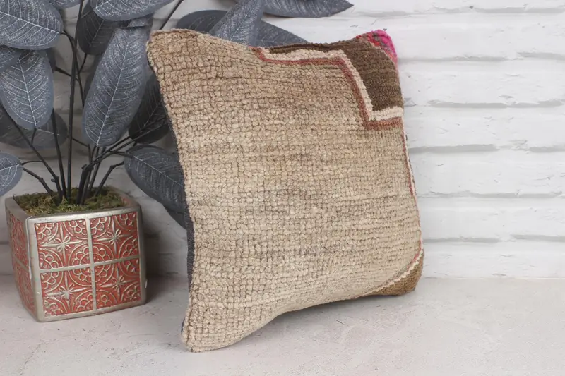 Garden Pillow, Ethnical Kilim Rug Pillow, Kilim Pillow, Vintage Kilim Throw Pillow, 12x12 Brown Cushion, Sofa Cushion, Pillow Cover - 4