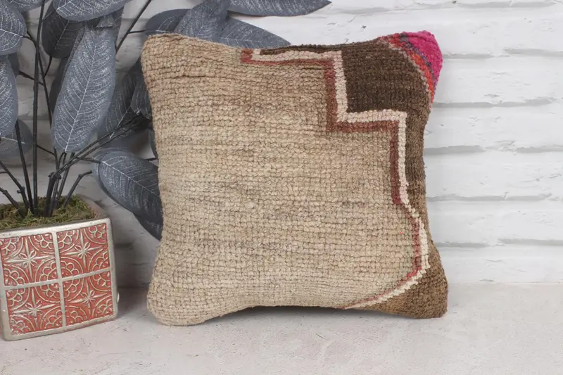 Garden Pillow, Ethnical Kilim Rug Pillow, Kilim Pillow, Vintage Kilim Throw Pillow, 12x12 Brown Cushion, Sofa Cushion, Pillow Cover - 1