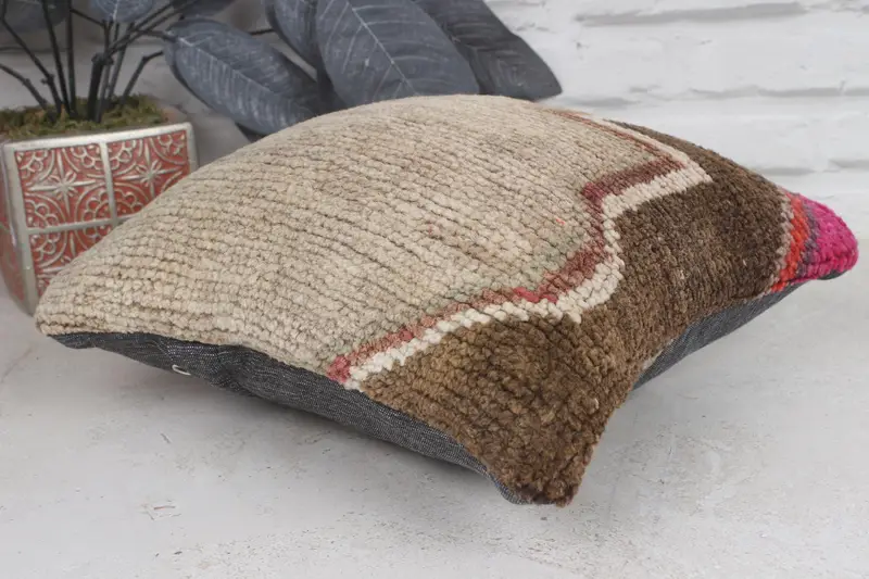 Garden Pillow, Ethnical Kilim Rug Pillow, Kilim Pillow, Vintage Kilim Throw Pillow, 12x12 Brown Cushion, Sofa Cushion, Pillow Cover - 6