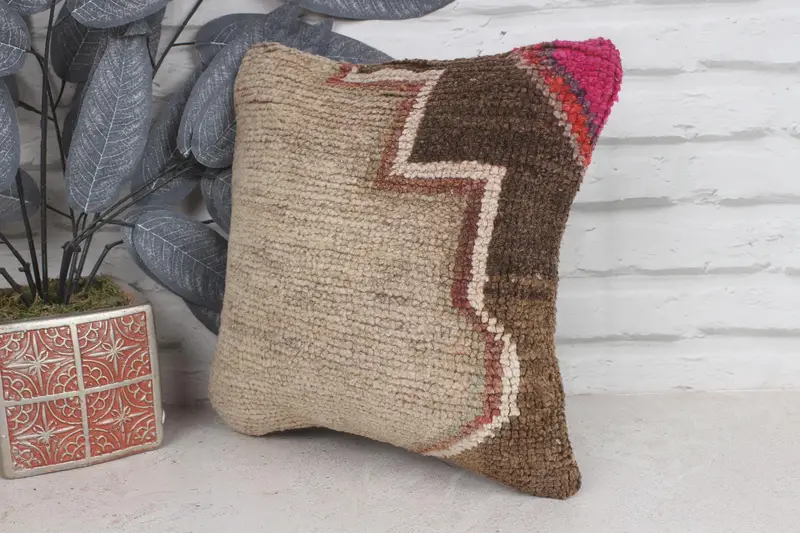 Garden Pillow, Ethnical Kilim Rug Pillow, Kilim Pillow, Vintage Kilim Throw Pillow, 12x12 Brown Cushion, Sofa Cushion, Pillow Cover - 3