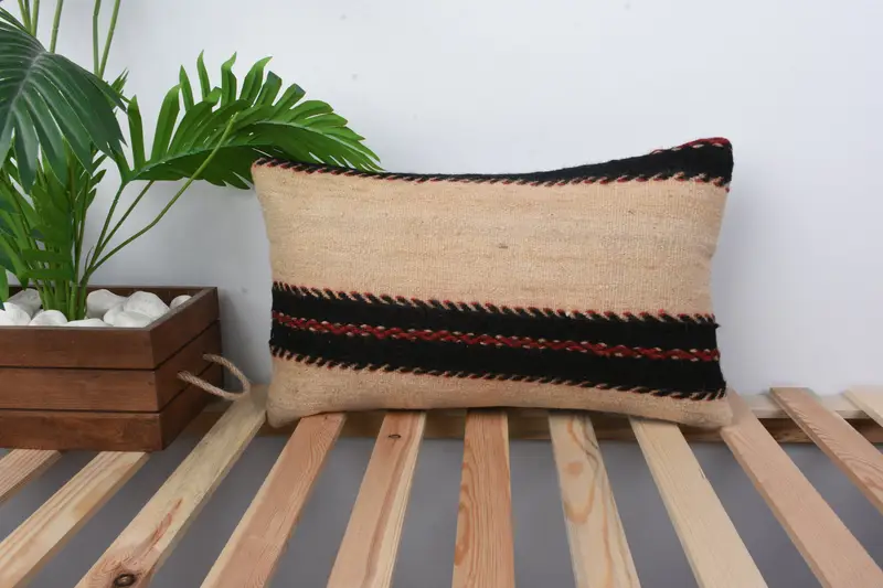 Vintage Pillow, Floor Pillow Case, Antique Pillows, Bolster Pillow Sham, 12x20 Beige Pillow Sham, Cushion, Boho Pillow - 1