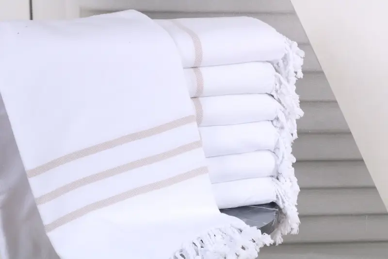 Turkish Tea Towel Set Striped Beige 40x71 Inches Organic Cotton