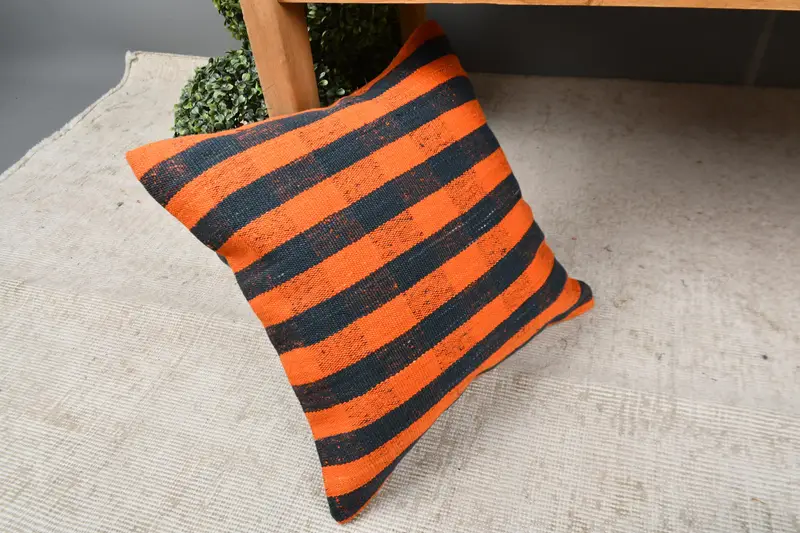 Nautical Throw Pillow, Pillow, Kilim Pillow, Kilim Pillow Cover, Turkish Kilim Pillow, Patio Pillow, 16x16 Orange Pillow Sham, Ethnic Pillow - 7