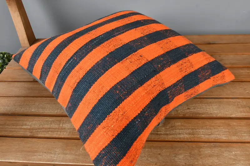 Nautical Throw Pillow, Pillow, Kilim Pillow, Kilim Pillow Cover, Turkish Kilim Pillow, Patio Pillow, 16x16 Orange Pillow Sham, Ethnic Pillow - 2