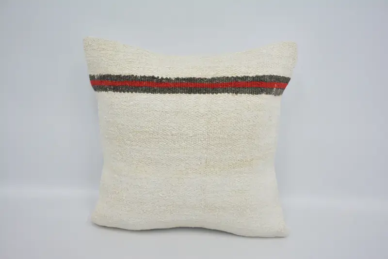 Kilim Pillow, Turkish Kilim Pillow, Retro Pillow Cover, Chair Pillow, Pillow Sham, Pillow for Sofa, One Of A Kind Pillow, 16x16 White Cushion Case - 1