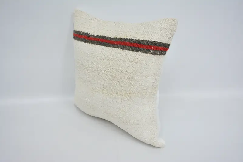 Kilim Pillow, Turkish Kilim Pillow, Retro Pillow Cover, Chair Pillow, Pillow Sham, Pillow for Sofa, One Of A Kind Pillow, 16x16 White Cushion Case - 4