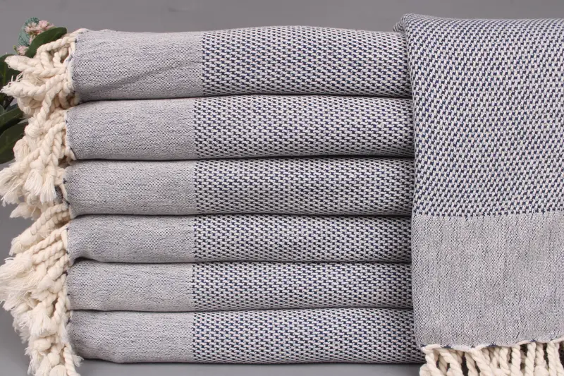 Personalized Turkish Towel Dark Navy Blue Geometric, 40x71 Inches